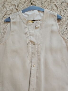 Saks Fifth Avenue BLUE Neutral Pintuck Linen-Blend Sleeveless Top